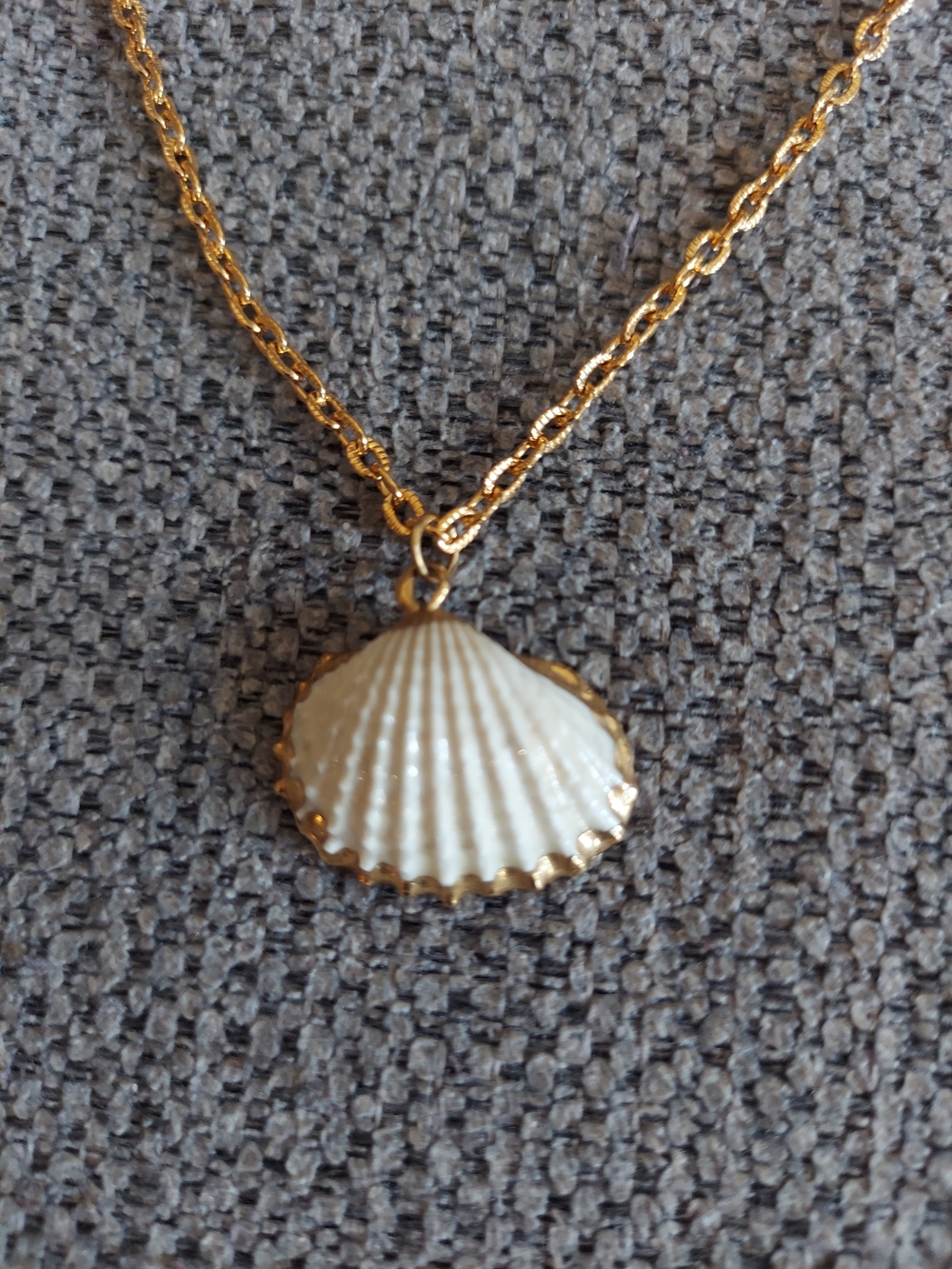 Gold Shell Pendant Necklace with White Enamel